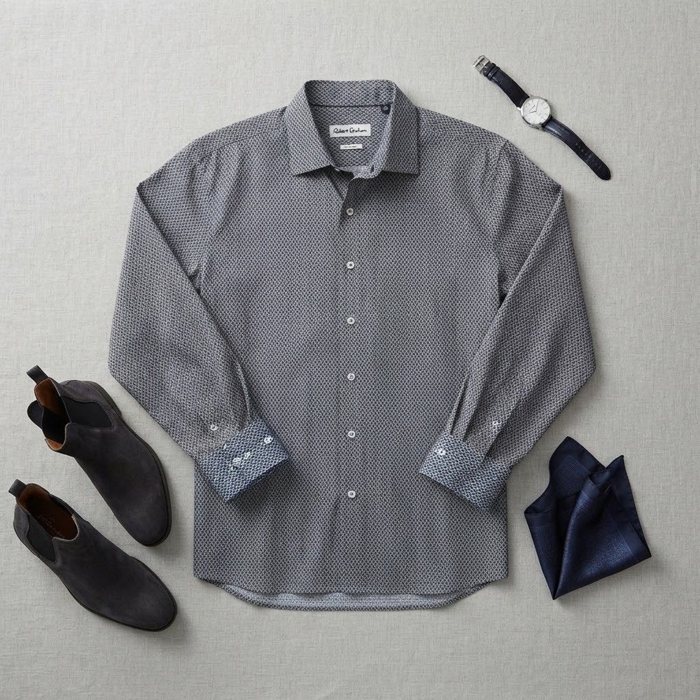 Nick Graham Button Down Shirt Mens XL Gray Geometric Modern Fit Long Sleeve Work
